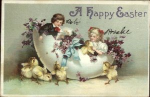 Easter - Children in Giant Egg Shell - Unsigned Clapsaddle Postcard