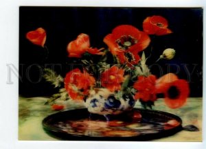 493252 USSR 1988 year Kostrin flowers poppies lenticular 3D postcard