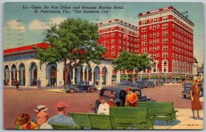 St. Petersburg Florida 1953 Postcard Open Air Post Office Princess Martha Hotel