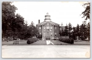 Allison Iowa~ Flag at Courthouse w/Bewindowed Dome & Cupola~Quoins RPPC 1940s
