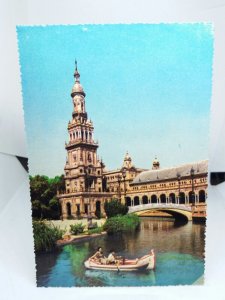 Plaza De Espana Sevilla Spain Vtg Embossed 3D Effect Postcard 1950s Spain Square