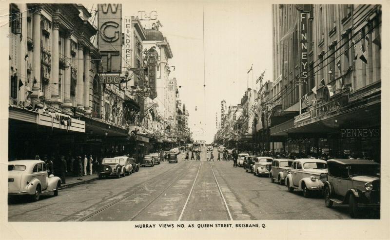 BRISBANE AUSTRALIA QUEEN STREET VINTAGE REAL PHOTO POSTCARD RPPC