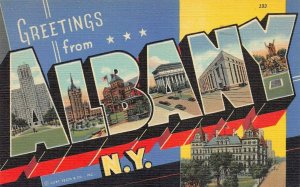 Large Letter: Greetings From Albany, N.Y., Early Linen Postcard, used in 1946