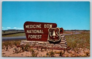 Signs~Wyoming~Medicine Bow Natl Forest Entrance Along Hwy 80~Vintage Postcard