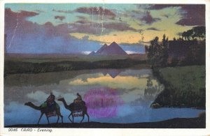 Postcard Egypt Cairo camel bedouins pyramids
