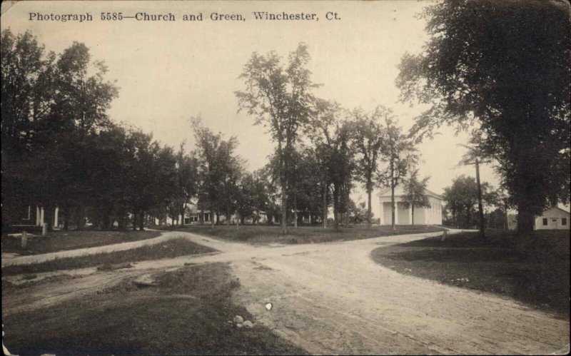 Winchester Connecticut CT Church and Green Real Photo Vintage Postcard