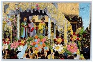 1949 Mardi Gras Parade On Canal Street Flowers New Orleans Louisiana LA Postcard 