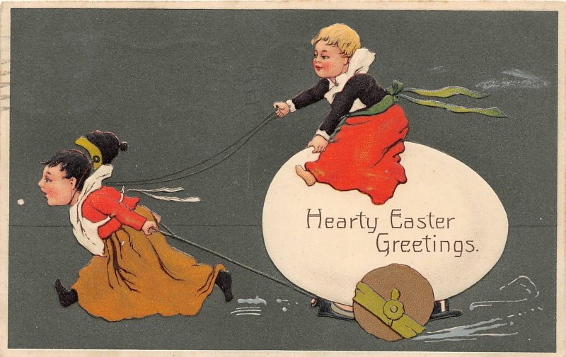 G46/ Easter Postcard Holiday Greetings c1910 Egg Cart  Kids Germany 6 