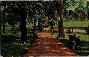 Walk in South Common Lowell MA Paths Benches Vintage Postcard A17