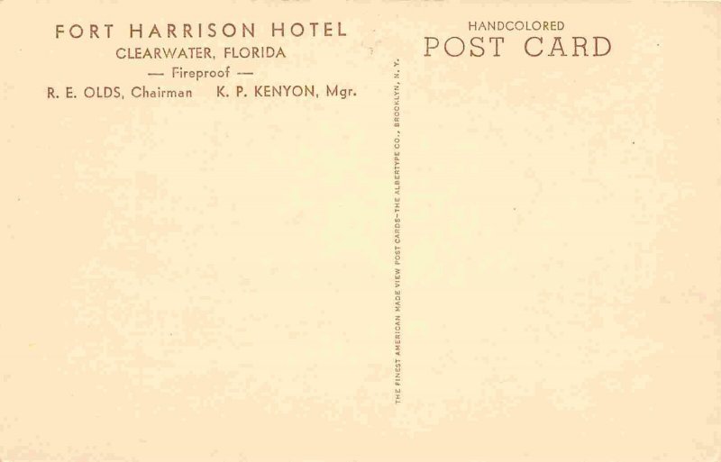 Fort Harrison Hotel Clearwater Florida hand colored postcard