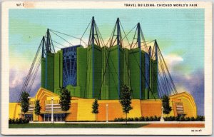 Travel Building Chicago World's Fair Railroad Exhibit Century Progress Postcard