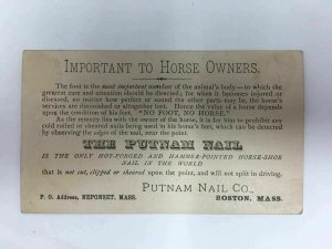 Victorian Trade Card Putnam Nail Those Horrid Boys Horse Bucking Dog Poem