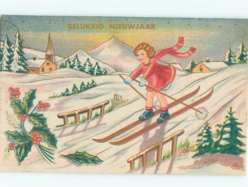 foreign 1945 Postcard GIRL SKIING ON HER SKIS AC3568