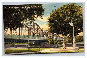 Vintage 1940s Postcard River Front Park River Bridge Danville Pennsylvania