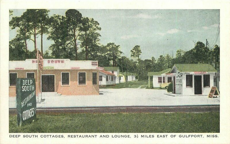 Mississippi Gulfport Deep South Cottages Restaurant roadside Postcard 22-376