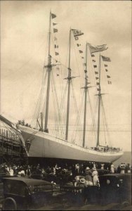 Rockland ME Ship Theoline Launching c1915 Real Photo Postcard