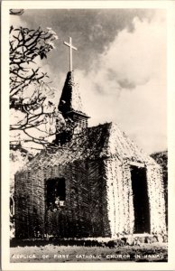 Real Photo Postcard Replica of First Catholic Church in Hawaii