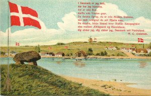 Vintage Postcard Flag of Denmark and Patriotic Poem Johan Ottesen