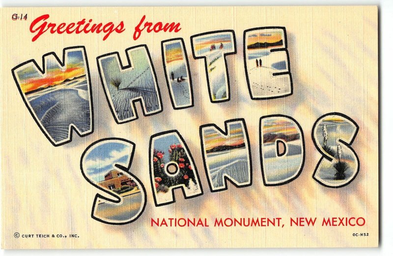 WHITE SANDS National Monument Large Letter Linen Postcard - Unposted, Pristine