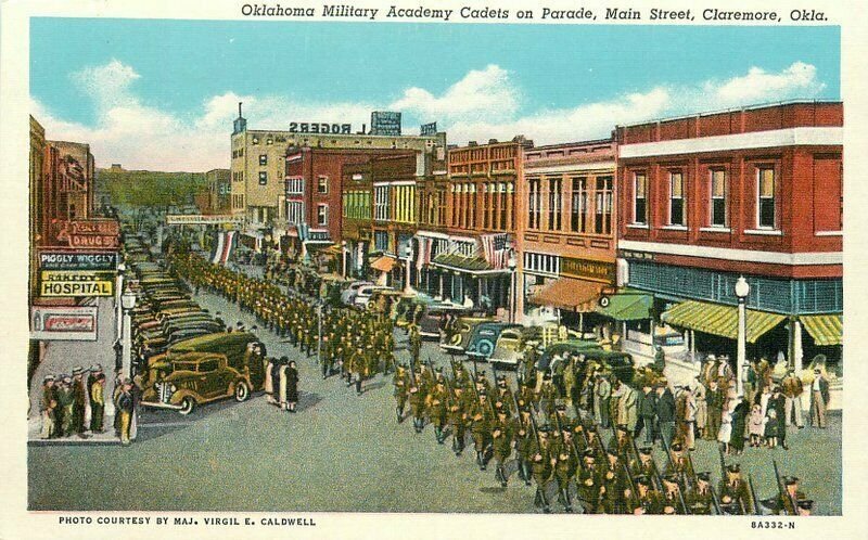 Oklahoma Claremore Military Cadets Parade Main Street Teich Postcard 22-5182