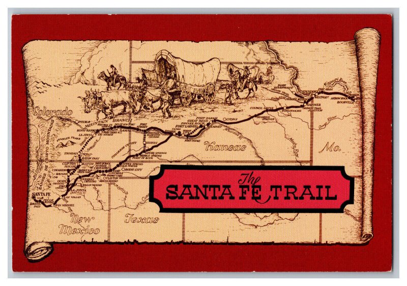 Postcard KS The Santa Fe Trail Continental View Card Map 