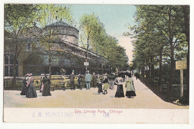 P3310 JL postcard old zoo lincoln park people chicago people some spinkles il
