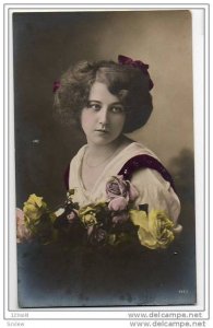 RP Edwardian Pretty Lady / Girl Fashion  hand tinted photo postcard , 1900's ...