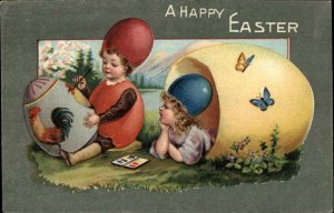 Easter Children Play Paint Egg Shells c1900s-10s Postcard