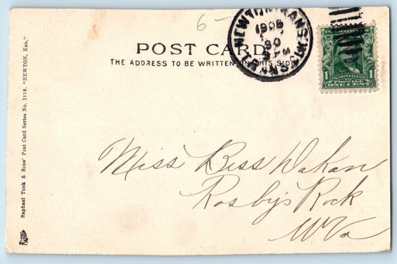 Newton Kansas KS Postcard Carnegie Library Exterior View c1906 Raphael Tuck Son