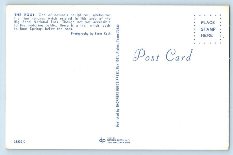 Texas Postcard The Boot Nature's Sculptures Big Bend National Park Exterior 1960