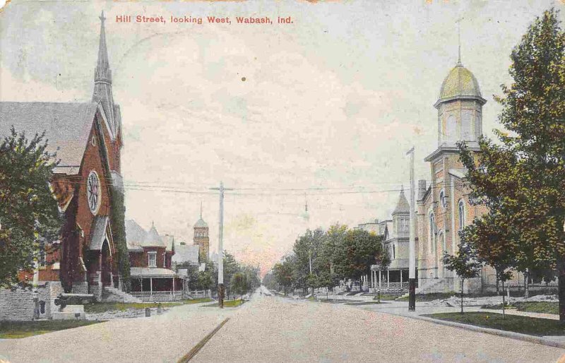 Hill Street Looking West Wabash Indiana 1908 postcard