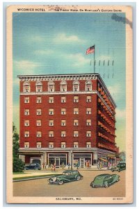 Baltimore Maryland MD Postcard Wicomico Hotel Exterior Roadside 1955 Cars Flag