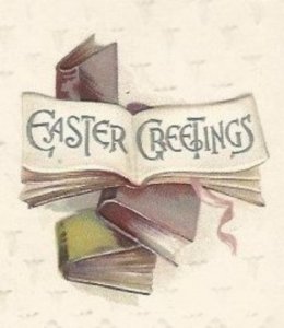 Easter Symbolism Books, Silver Gilded Cross, Purple Violets Vintage Postcard