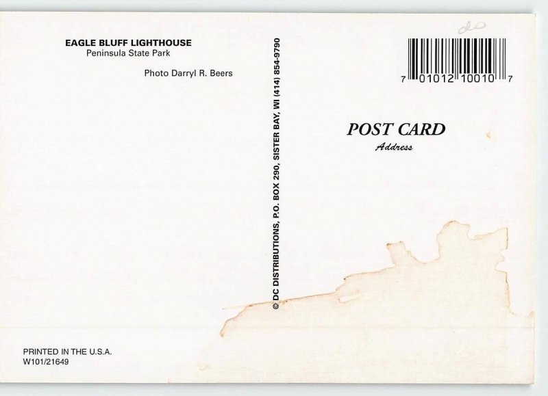 EAGLE BLUFF LIGHTHOUSE Door County, Wisconsin 4x6 Continental 1990s Postcard
