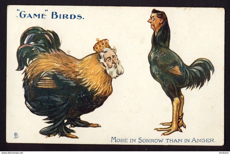 Political humor - Chicken Rooster - Chamberlain - Game Birds  TUCK #6138