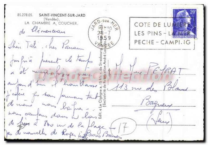 Postcard Old St Vincent on Jard The room bed