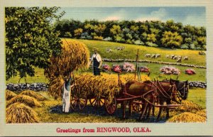 Oklahoma Greetings From Ringwood With Haymaking Scene