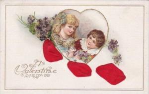 Valentine's Day Red Ribbons Young Children Inside Heart