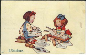 BA-451 Literature, Two Girls Destroying Books, 1907-1915 Golden Age Postcard