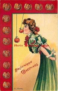 Halloween, Kathmann No RKL01-4, EC Banks, Woman Biting an Apple on a String