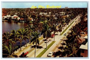 c1960's Aerial View Las Olas Boulevard Fort Lauderdale FL Unposted Cars Postcard