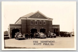 Scott Field IL RPPC Illinois Fire Department Building Real Photo Postcard V28