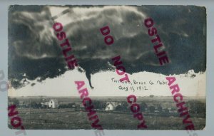 Ainsworth NEBRASKA RPPC 1912 TORNADO Cyclone Twister TOUCHING DOWN Storm NE