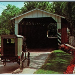 c1960s Lancaster, PA Amish Country Horsie Buggy Old Covered Bridge Carriage A197