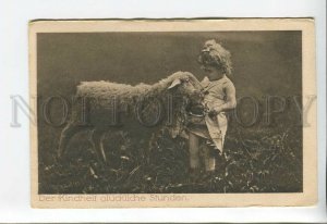 3176838 Charming Girl w/ Hungry SHEEP Vintage postcard