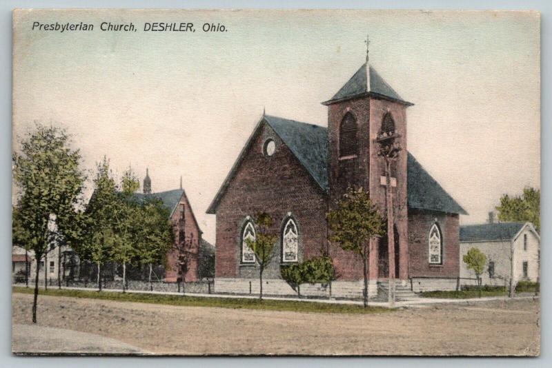 Deshler OhioPresbyterian Church on CornerNeighborhood Homes1909 Handcolored