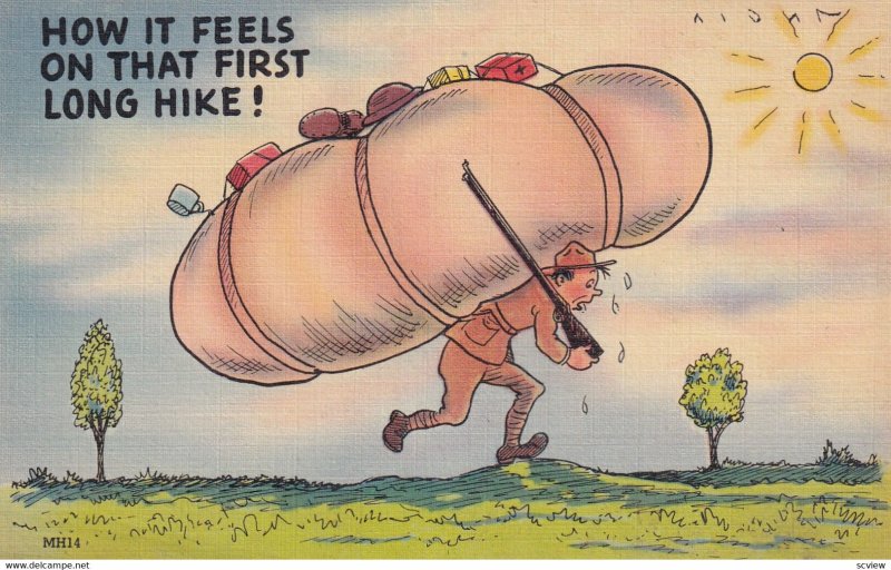 How it feels on that first long hike!, Soldier carrying huge back pack, PU-...