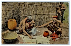 c1910 Tribe Wood House Native Men Braying A Skin Unposted Antique Postcard