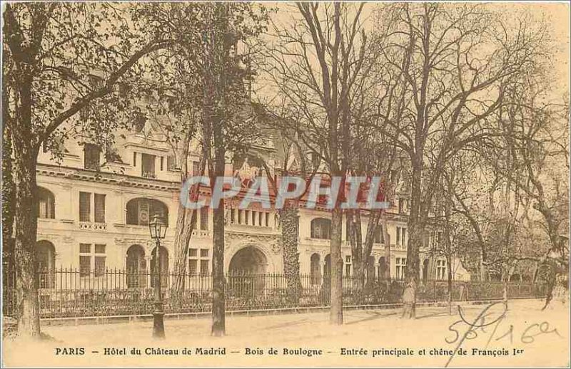 Postcard Old Paris Hotel du Chateau Madrid Bois de Boulogne main entrance and...