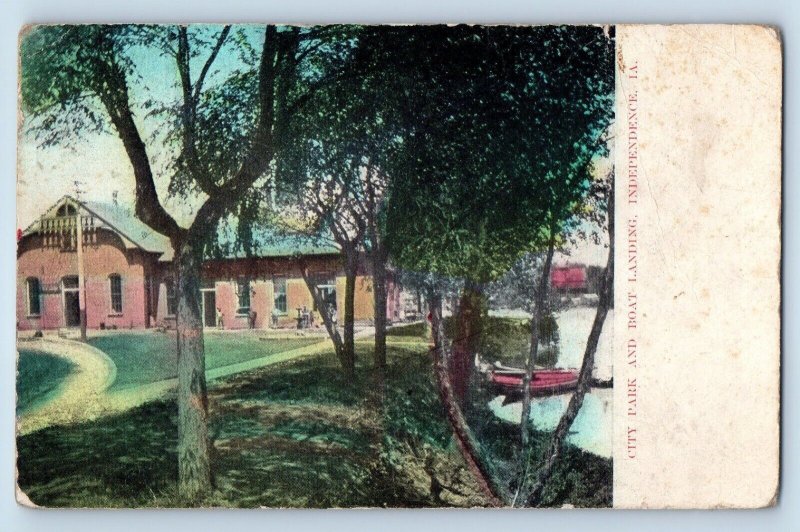 Independence Iowa IA Postcard City Park Boat Landing Field c1908 Vintage Antique